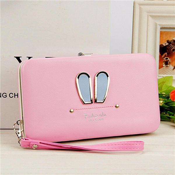 shopping תיקי נשים Women Candy Color Rabbit Long Wallet Card Holder Multi-function Phone Case For Iphone Huawei Samsung