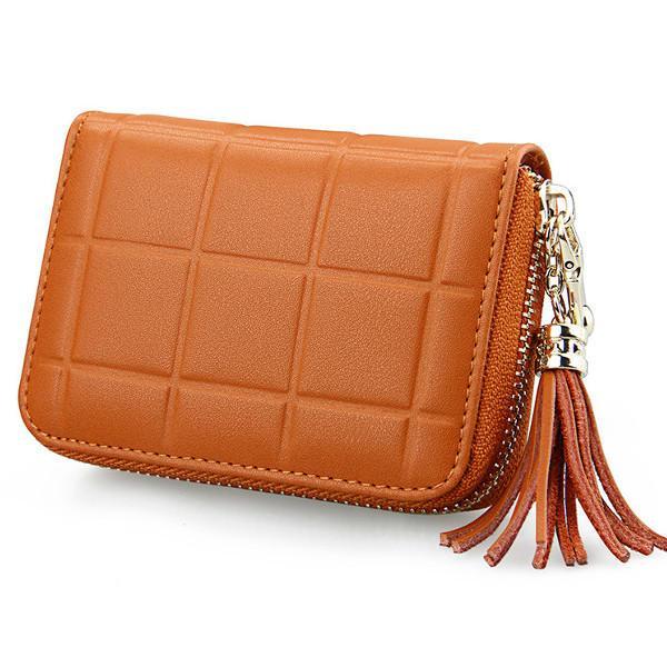 shopping תיקי נשים Women Genuine Leather RFID Quilted Card Holder Girls Tassel Zipper Short Wallet Coin Bags