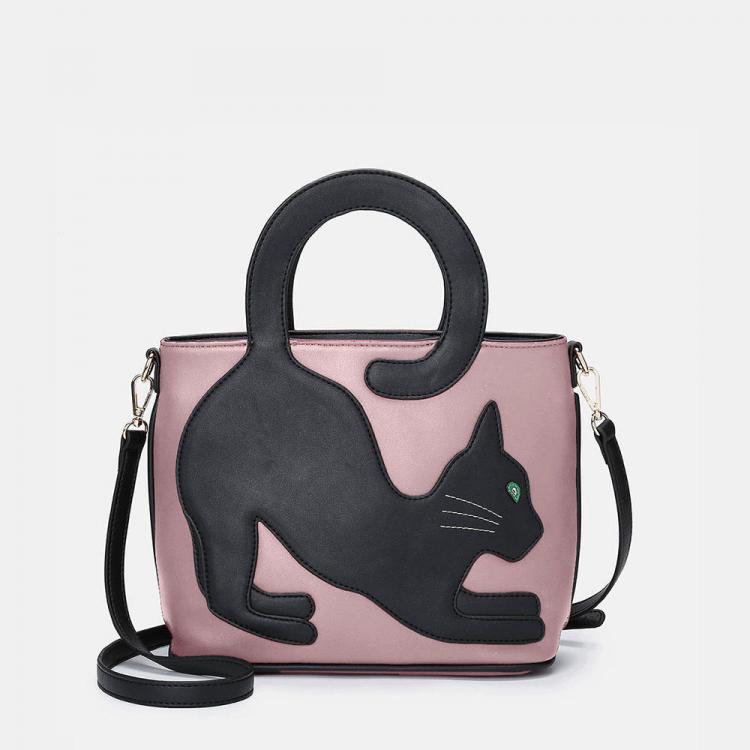 shopping תיקי נשים Women Faux Leather Cute Cat Pattern Casual Handbag Crossbody Bag