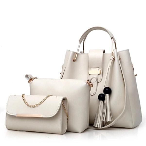 shopping תיקי נשים Women Faux Leather Three-piece Set Tassel Handbag Crossbody Bag Clutch Bag