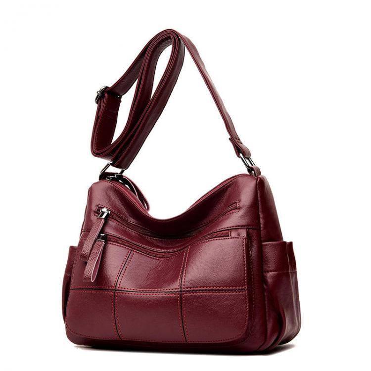 shopping תיקי נשים Women Solid Multi-Slot Soft Leather Crossbody Bag Leisure Stitching Messenger Bag