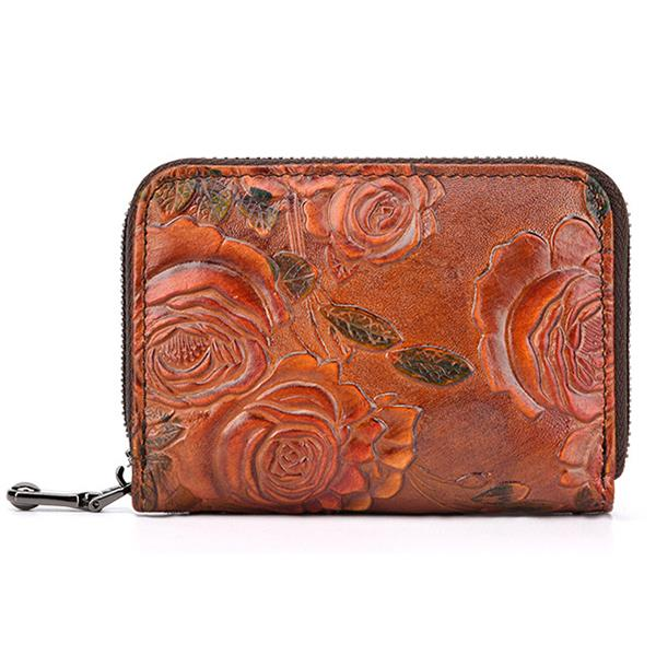 shopping תיקי נשים Brenice Women Vintage Casual Floral Genuine Leather Card Holder Coin Purse Wallet