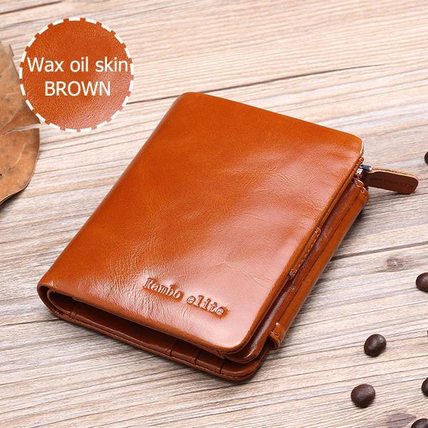 shopping תיקי גברים Men Genuine Leather Vintage Trifold Short Wallet with 13 Card Slots &amp; 1 Coin Pocket