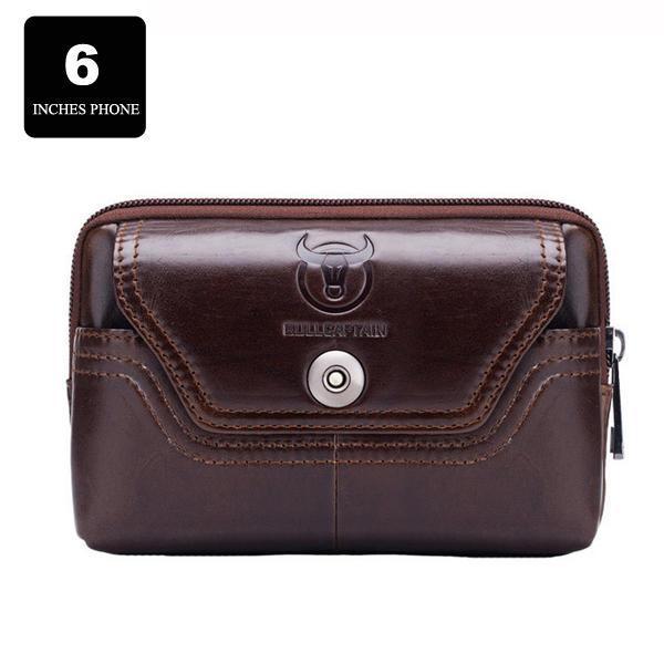 shopping תיקי גברים Bullcaptain&reg; Men Genuine Leather Belt Bag Vintage Phone Pouch Multi-function Fanny pack