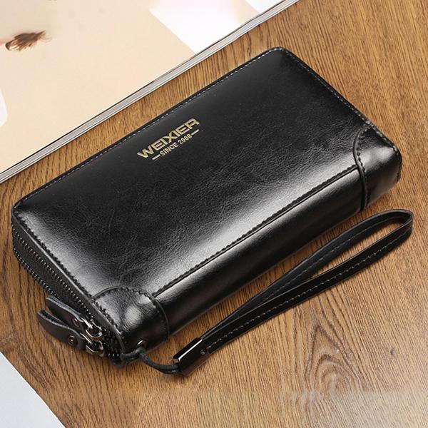shopping תיקי גברים Men Oil Wax Leather Vintage Long Wallet Card Holder Phone Bag