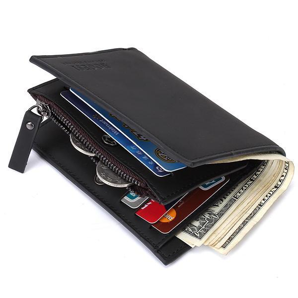 shopping תיקי גברים 12 Card Slots Men Genuine Leather Minimalist Tri-fold Wallet Card Holder Zipper Coin Bag