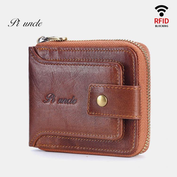 shopping תיקי גברים Men Genuine Leather RFID Blocking Wallet Vintage Organizer Zipper Wallet