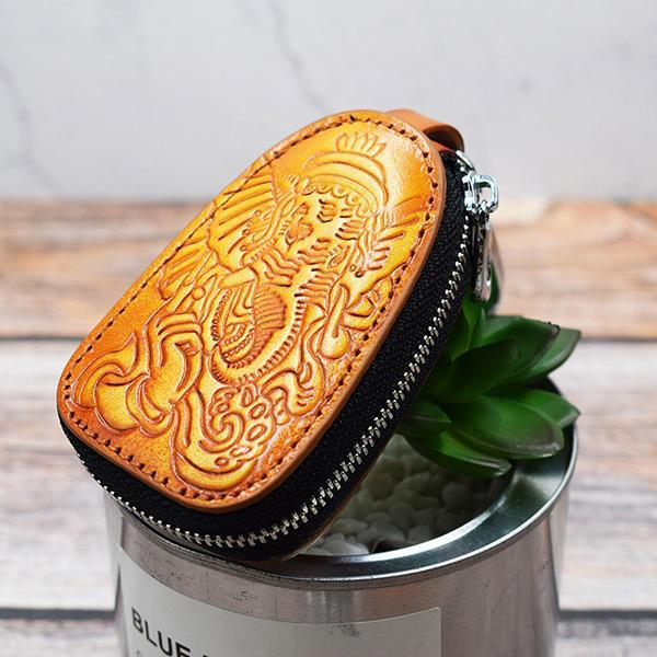 shopping תיקי גברים Men And Women  Genuine Leather Leisure Retro Embossed Waist Hanging Key Bag Coin Holder
