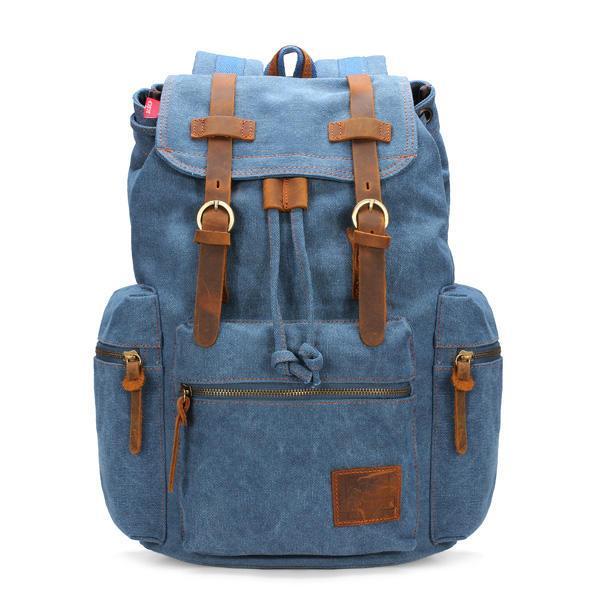 shopping תיקי גברים KAUKKO Canvas Genuine Leather Outdoor Big Capacity Shoulders Bag Backpack