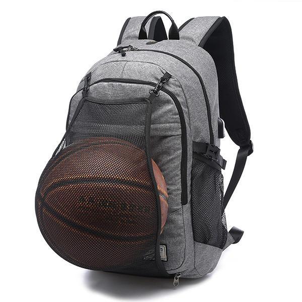 shopping תיקי גברים Men Canvas Multifunction Sport Bag Casual Rucksack 17" Basketball Backpack with USB Charging Port