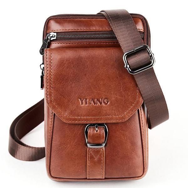 shopping תיקי גברים Men Genuine Leather Personalized 5.5 Inches Phone Bag Vintage Waist Bag Crossbody Bag