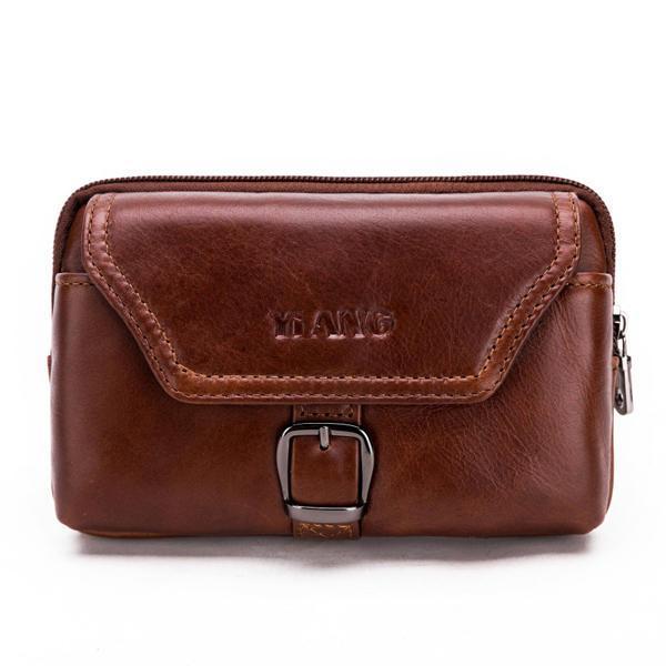 shopping תיקי גברים 5-6.5 Inches Cellphone Genuine Leather Retro Waist Bag