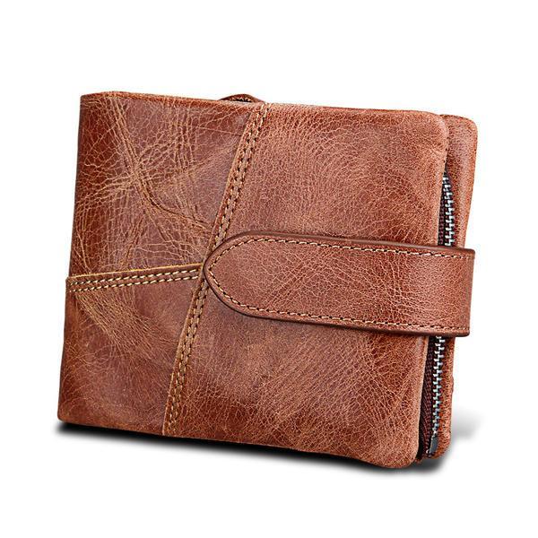 shopping תיקי גברים Men's RFID Blocking Secure Wallet Leather Short Trifold Wallet with Detachable Coin Bag