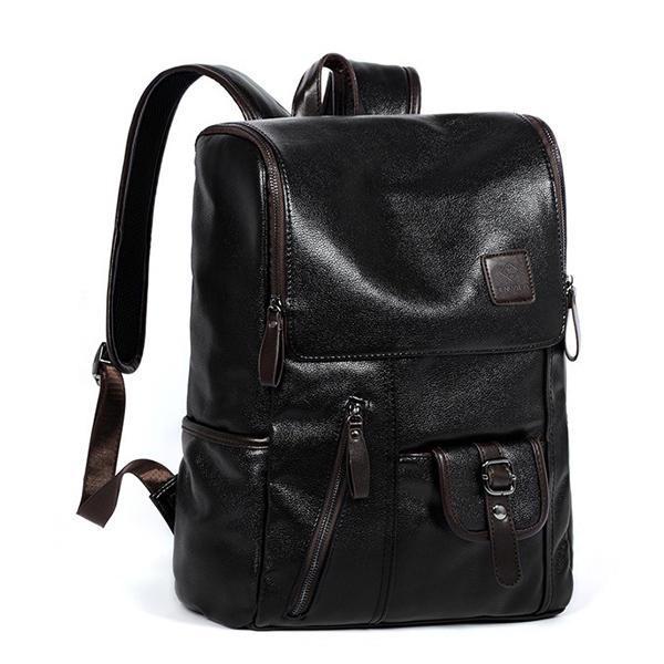 shopping ילקוטים ותיקי בית ספר Men PU Leather Solid Vintage Large Capacity Backpack USB Charging Shoulder Bag