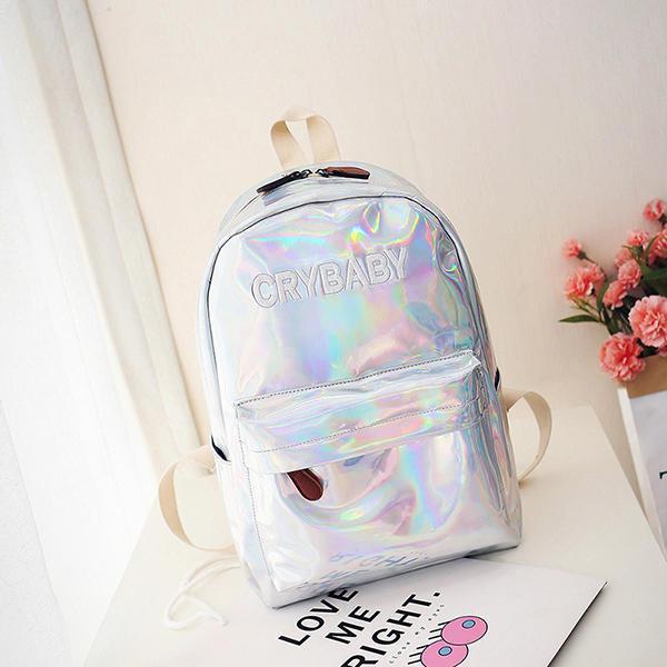shopping ילקוטים ותיקי בית ספר Women Reflective Laser Letter Personality Handbag Backpack Shoulder Bag