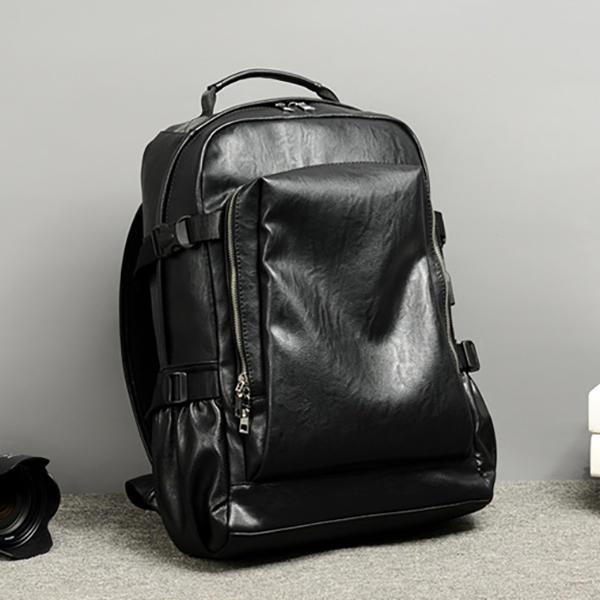 shopping ילקוטים ותיקי בית ספר Men Business PU Leather Solid Backpack Casual Computer Bag