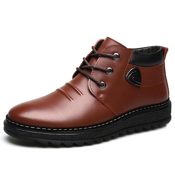 shopping נעלי גברים Men Comfortable Warm Fur Lining Ankle Leather Boots
