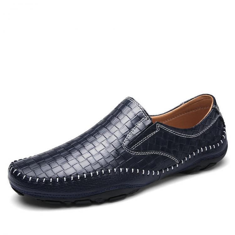 shopping נעלי גברים Men Genuine Leather Woven Style Casual Slip On Flats Loafers