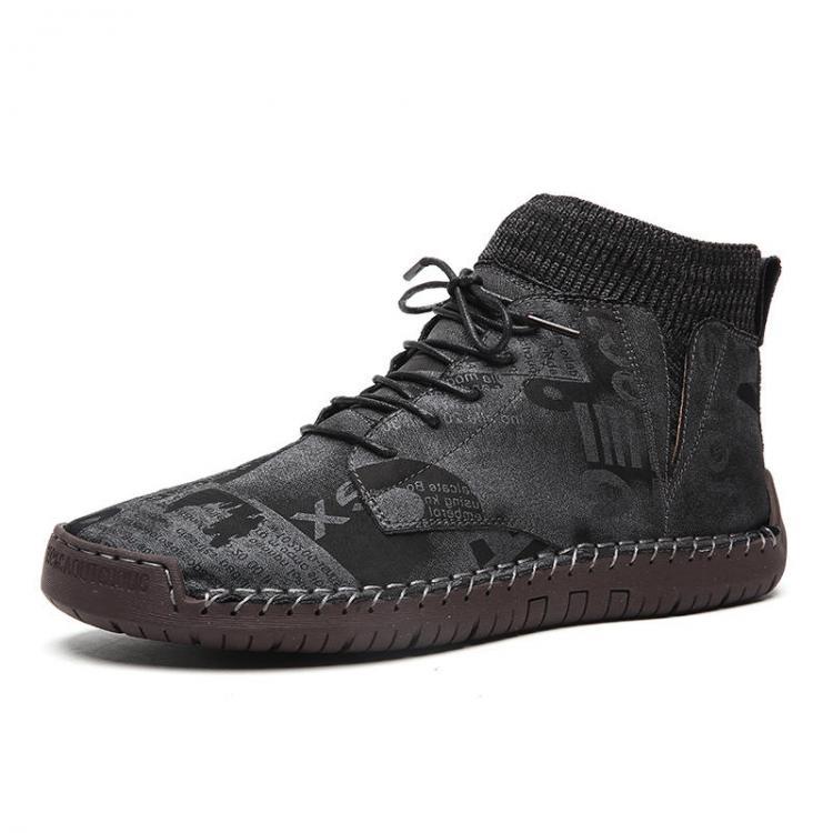 shopping נעלי גברים Men Cow Leather Camouflage Spicing Weave Sock Mouth Casual Ankle Boots