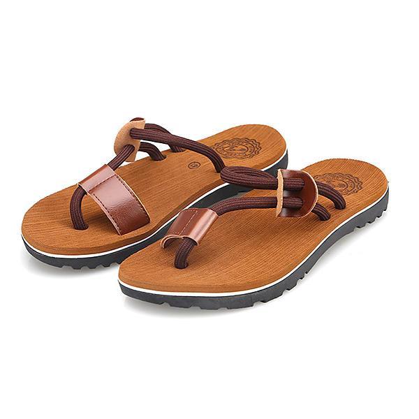 shopping נעלי גברים Men Casual PU Leather Clip Toe Slippers Beach Shoes