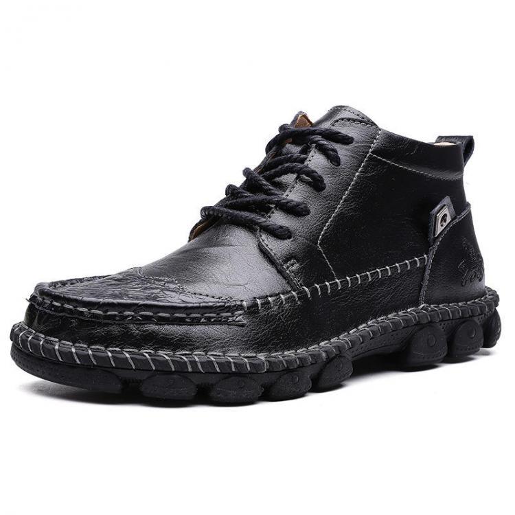 shopping נעלי גברים Genuine Leather Spicing Shoeface Large Size Hand Stitching Soft Sole Casual Ankle Boots