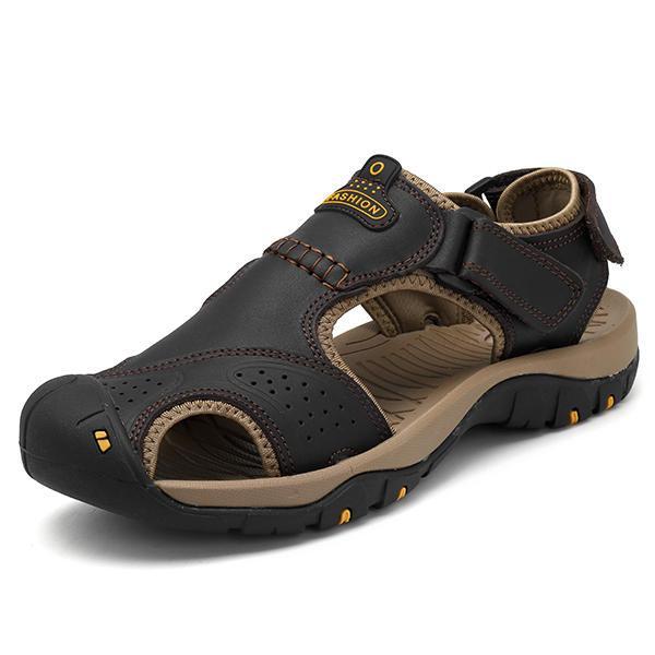 shopping נעלי גברים Men Anti Collision Toe Wear Resistance Outsole Comfy Casual Leather Sandals