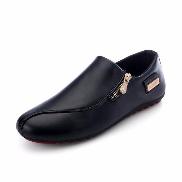 shopping נעלי גברים Men Flats Shoes Slip On Casual Comfortable Leather Zipper Loafers Shoes