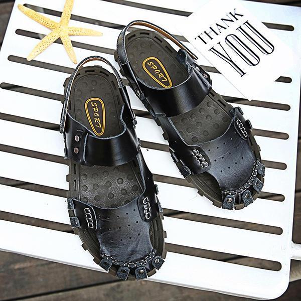 shopping נעלי גברים Comfy Men Casual Buckle Stitching Hollow Outs Leather Sandals Shoes
