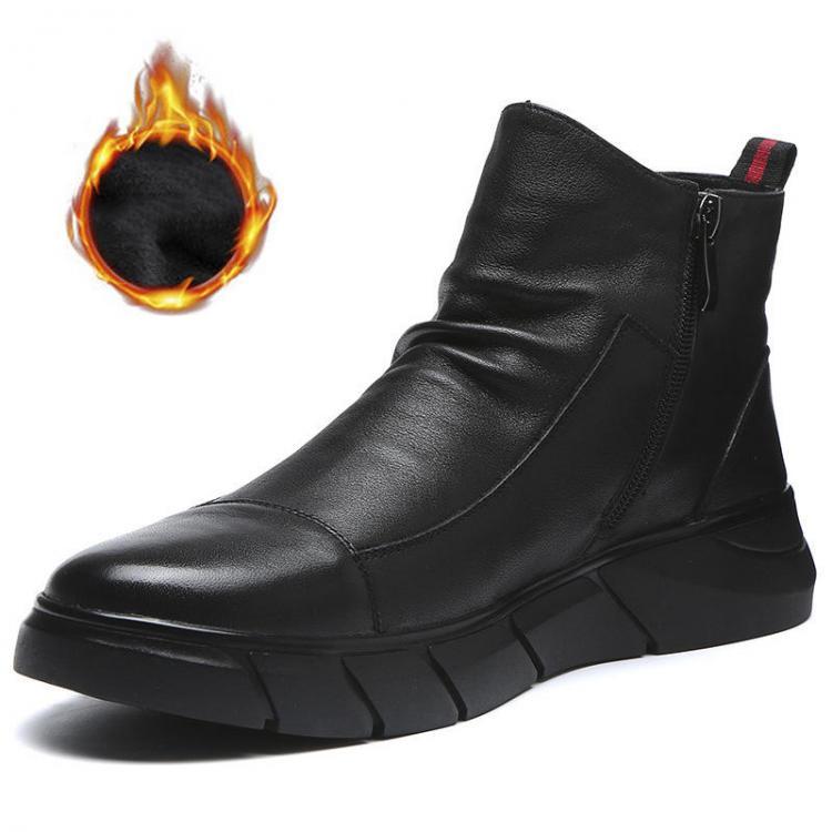 shopping נעלי גברים Men Synthetic Leather Warm Slip Resistant Zipper Casual Ankle Boots