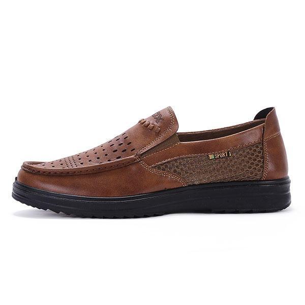 shopping נעלי גברים Comfy Men Microfiber Leather Breathable Hollow Outs Slip On Mesh Oxfords Shoes