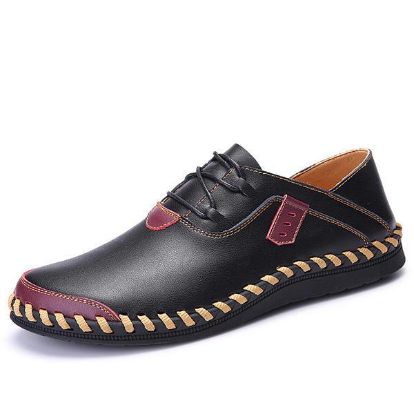 shopping נעלי גברים Large Size Men Shoes Genuine Leather Lace Up Hand Stitching Casual Oxfords