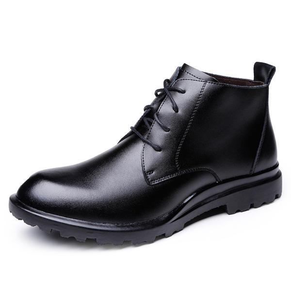 shopping נעלי גברים Men Cow Leather Plush Lining Non-slip Lace Up Casual Ankle Boots