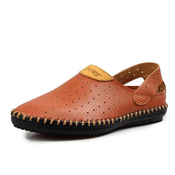 shopping נעלי גברים Men Breathable Hollow Outs Genuine Leather Sandals Two Way Wear Shoes