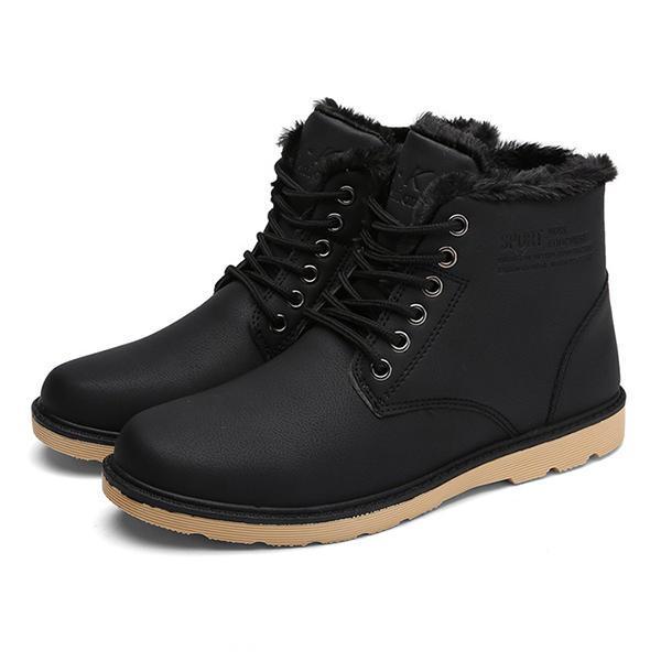 shopping נעלי גברים Men Comfortable Warm Fur Lining Leather Laces Up Boots Shoes