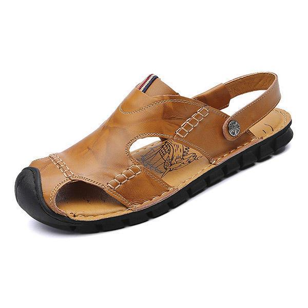 shopping נעלי גברים Men Casual Soft Anti Collision Toe Genuine Leather Sandals