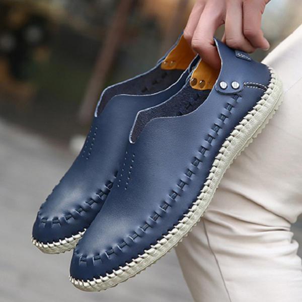 shopping נעלי גברים Men Comfy Casual Hand Stitching Soft Genuine Leather Flat Loafers