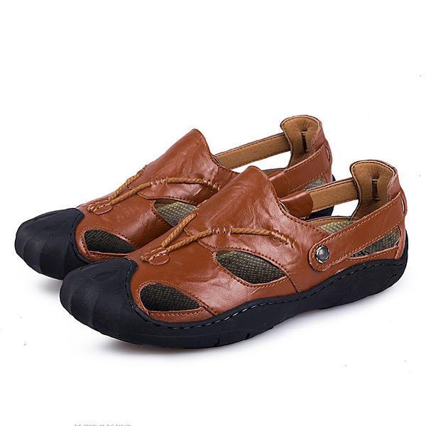 shopping נעלי גברים Men Comfortable Anti Collision Toe Genuine Leather Sandals Shoes
