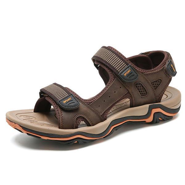 shopping נעלי גברים Men Comfy Wear Resistance Outsole Genuine Leather Breathable Hook Loop Sandals Beach Shoes