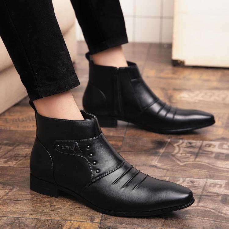 shopping נעלי גברים Men Casual Genuine Leather Pointed Toe Business Ankle Boots
