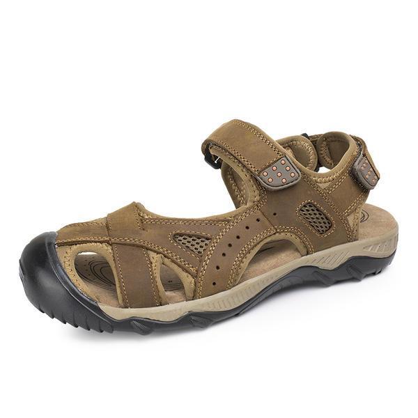 shopping נעלי גברים Mens Summer Beach Sandals Breathable Leather Shoes Magic stick Adjustment Shoes