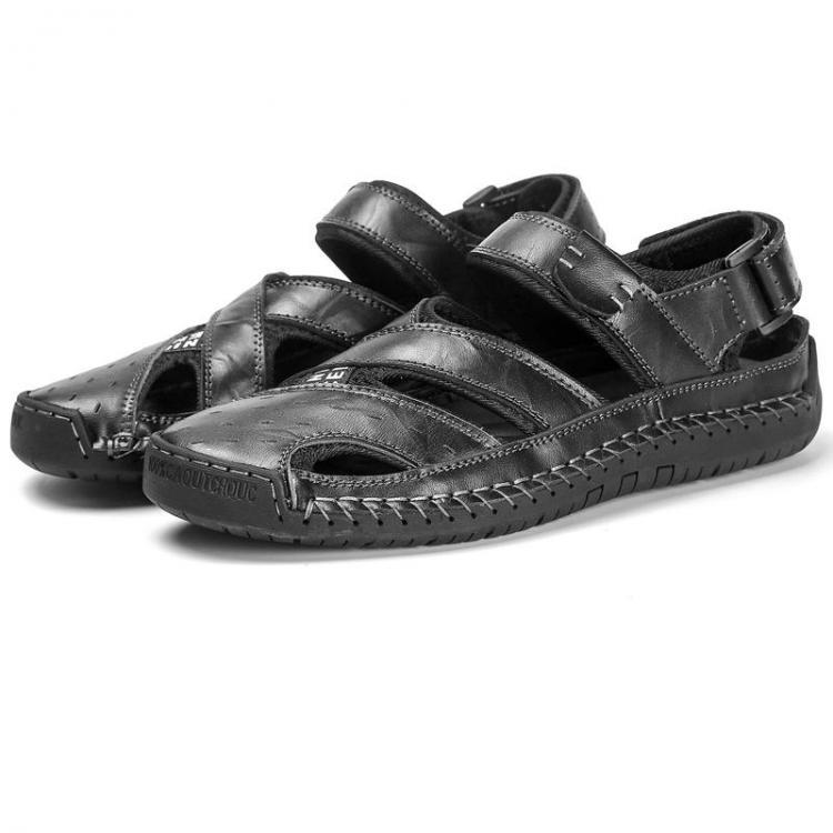 shopping נעלי גברים Men Closed Toe Genuine Leather Soft Breathable Sandals