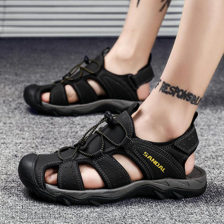shopping נעלי גברים Men Genuine Leather Breathable Soft Soles Outdoor Beach Sandals