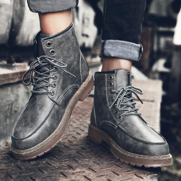 shopping נעלי גברים Men Fashion Autumn Lace up Leather Mid-calf Boots