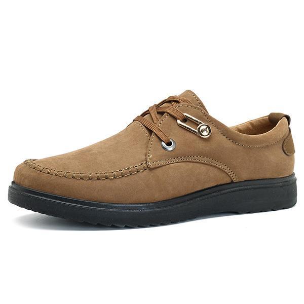 shopping נעלי גברים Large Size Hand Stitching Moc Toe Shoes Comfy Lace Up Flat Oxfords