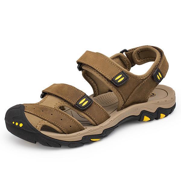 shopping נעלי גברים Large Size Men Comfy Genuine Leather Breathable Hook Loop Sandals Shoes