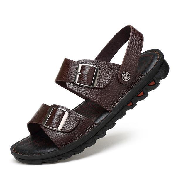 shopping נעלי גברים Men Comfy Breathable Genuine Leather Beach Sandals Two Way Wear Shoes