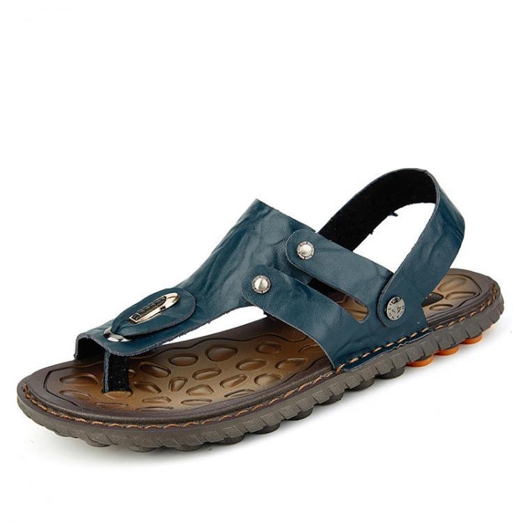shopping נעלי גברים Men Clip Toe Genuine Leather Casual Beach Sandals