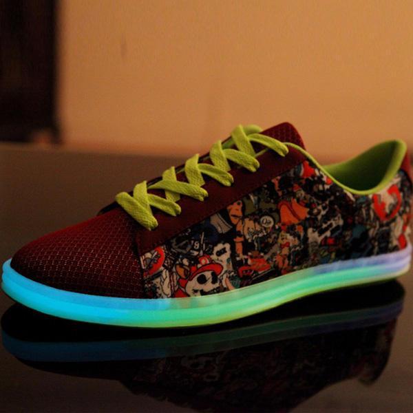 shopping נעלי גברים Unisex Luminous Sneakers Pattern Matching Lace Up Round Toe Couple Light Up Sneakers
