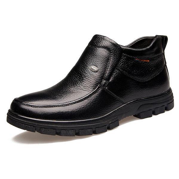 shopping נעלי גברים New Men Winter Cotton Plush Keep Warm High Top Leather Business Boots Shoes