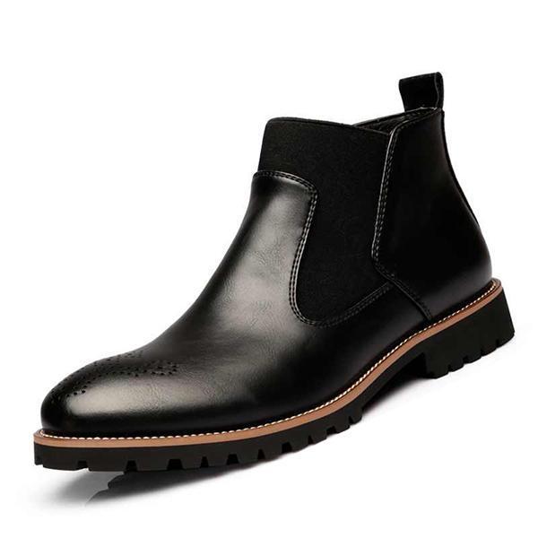 shopping נעלי גברים Men Comfortable Genuine Leather Elastic Band Ankle Boots